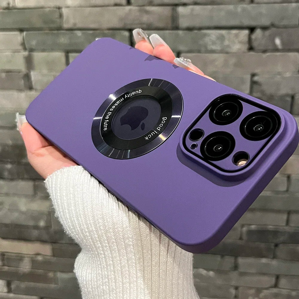 Logo Hole For Magsafe Magnetic Case For iPhone 17 16 15 14 13 Pro Max Solid Color Cover For iPhone 15 Pro Case With Camera Film