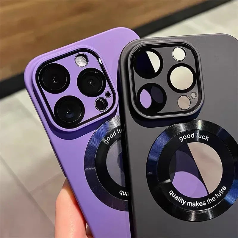 Logo Hole For Magsafe Magnetic Case For iPhone 17 16 15 14 13 Pro Max Solid Color Cover For iPhone 15 Pro Case With Camera Film