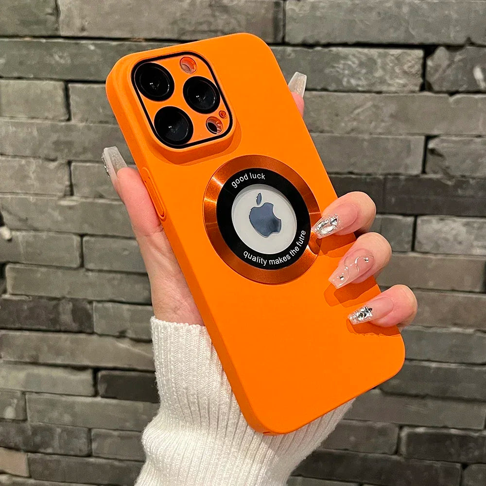 Logo Hole For Magsafe Magnetic Case For iPhone 17 16 15 14 13 Pro Max Solid Color Cover For iPhone 15 Pro Case With Camera Film