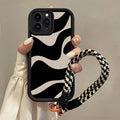 Zebra Stripe Pattern Hang Strap Silicone Phone Case For iPhone 17 16 15 14 13 12 11 Pro Max X XS XR 7 Plus 16E 17Air Soft Cover