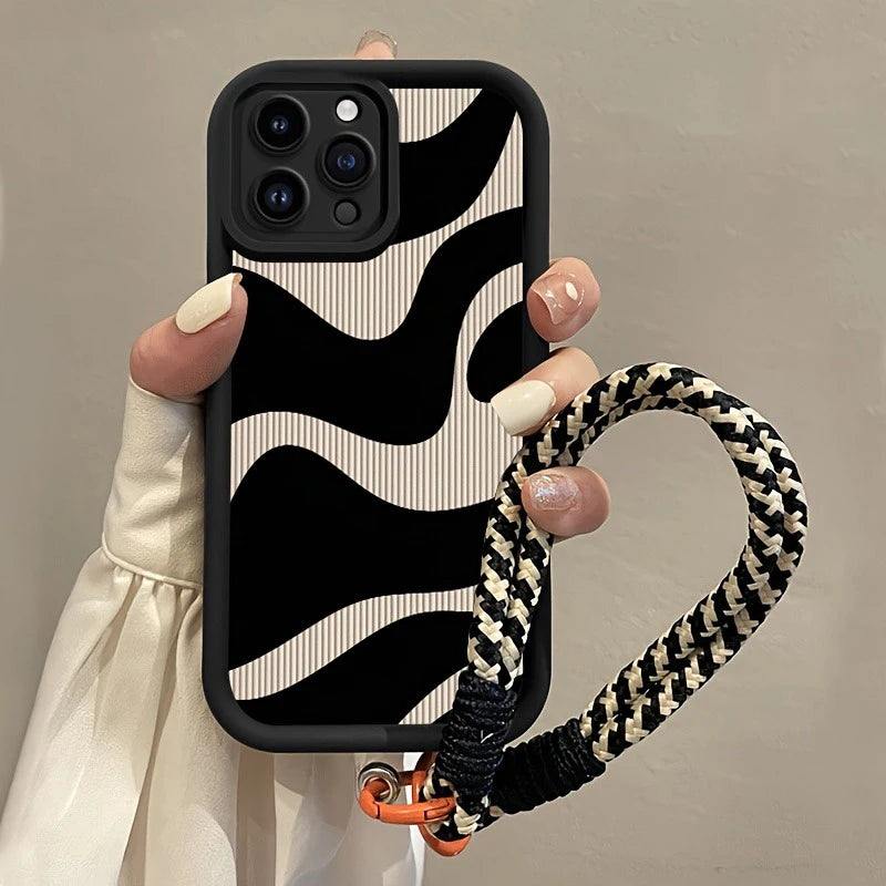 Zebra Stripe Pattern Hang Strap Silicone Phone Case For iPhone 17 16 15 14 13 12 11 Pro Max X XS XR 7 Plus 16E 17Air Soft Cover