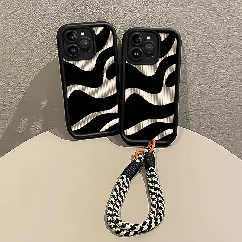 Zebra Stripe Pattern Hang Strap Silicone Phone Case For iPhone 17 16 15 14 13 12 11 Pro Max X XS XR 7 Plus 16E 17Air Soft Cover
