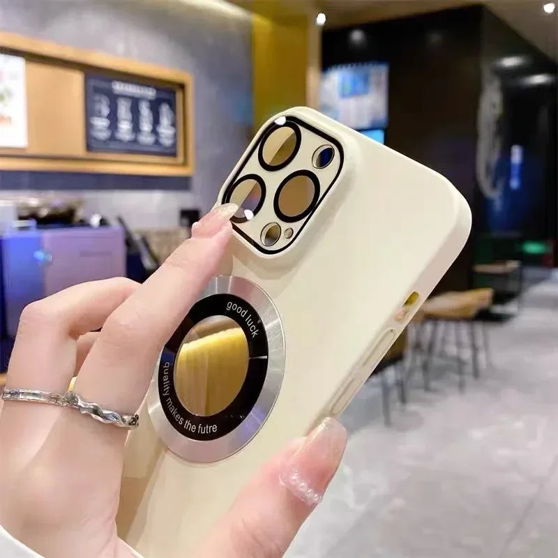 Logo Hole For Magsafe Magnetic Case For iPhone 17 16 15 14 13 Pro Max Solid Color Cover For iPhone 15 Pro Case With Camera Film