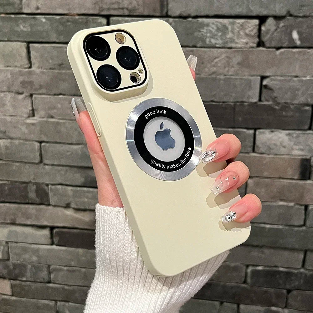 Logo Hole For Magsafe Magnetic Case For iPhone 17 16 15 14 13 Pro Max Solid Color Cover For iPhone 15 Pro Case With Camera Film