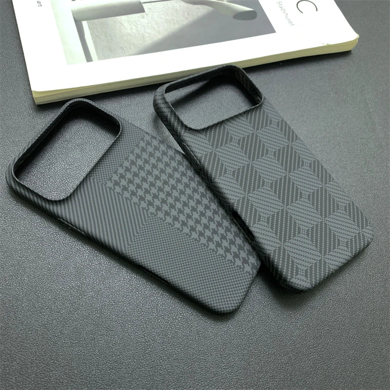 Carbon Fiber Pattern Chessboard Style Phone Case for iPhone 17 Pro Max 16 15 14 13 Contrast Clash Color Ultra Thin Bumper Cover