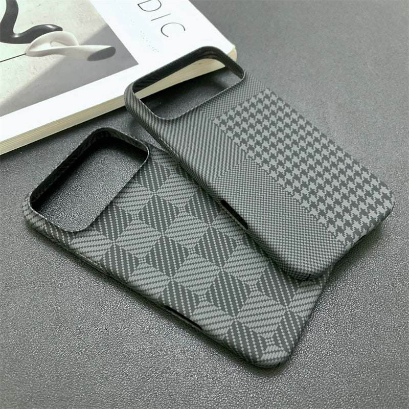 Carbon Fiber Pattern Chessboard Style Phone Case for iPhone 17 Pro Max 16 15 14 13 Contrast Clash Color Ultra Thin Bumper Cover