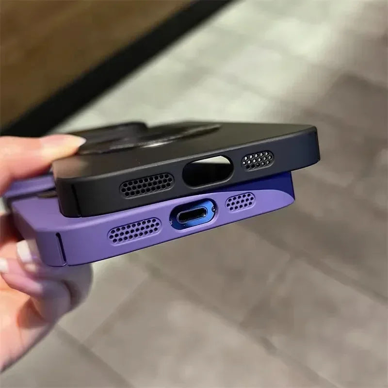 Logo Hole For Magsafe Magnetic Case For iPhone 17 16 15 14 13 Pro Max Solid Color Cover For iPhone 15 Pro Case With Camera Film