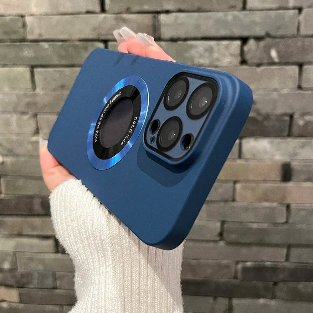 Logo Hole For Magsafe Magnetic Case For iPhone 17 16 15 14 13 Pro Max Solid Color Cover For iPhone 15 Pro Case With Camera Film