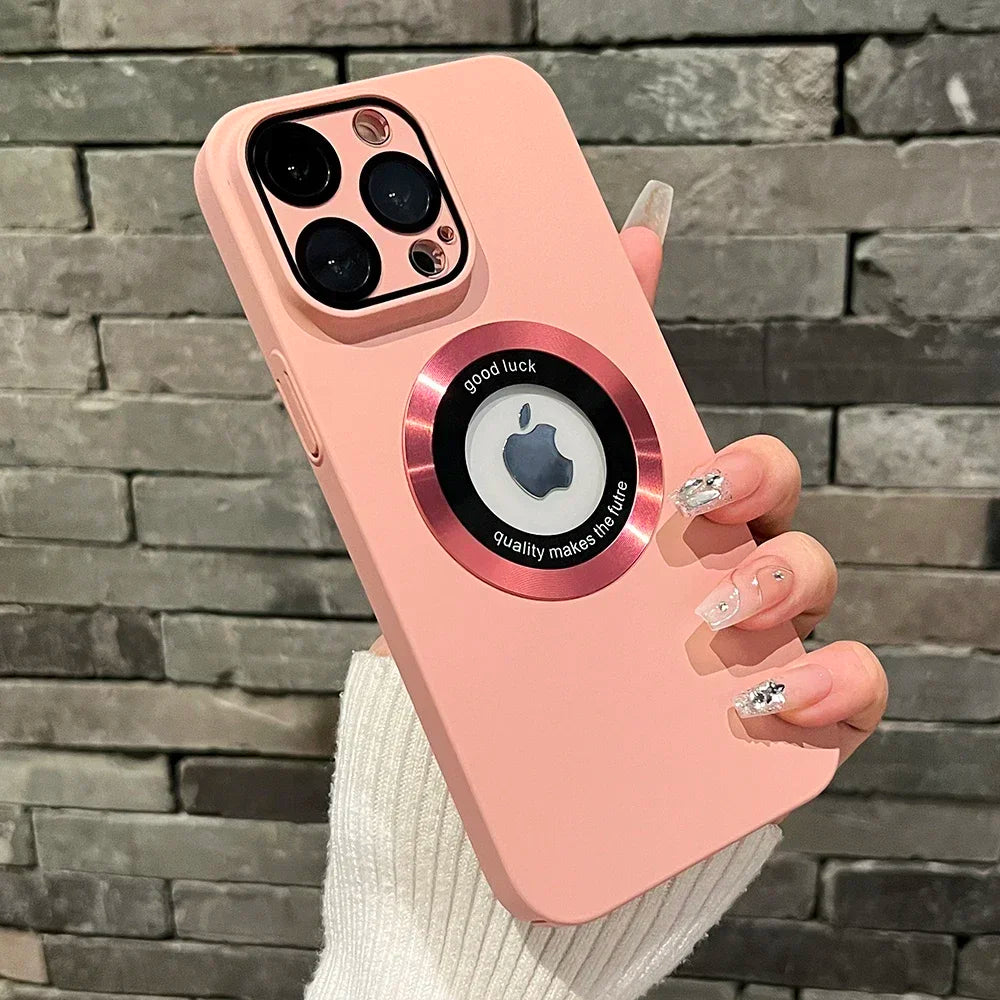 Logo Hole For Magsafe Magnetic Case For iPhone 17 16 15 14 13 Pro Max Solid Color Cover For iPhone 15 Pro Case With Camera Film