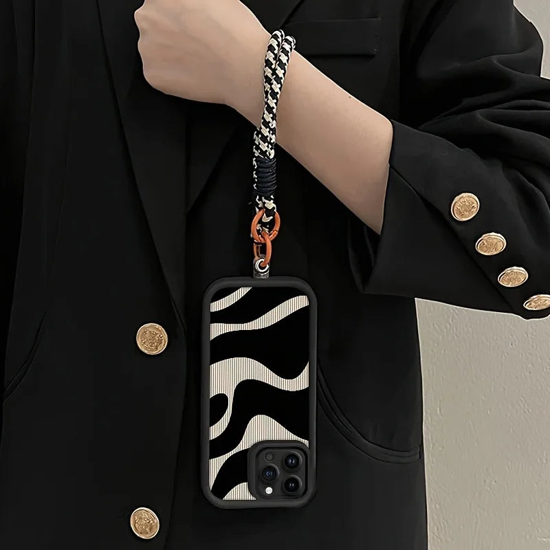 Zebra Stripe Pattern Hang Strap Silicone Phone Case For iPhone 17 16 15 14 13 12 11 Pro Max X XS XR 7 Plus 16E 17Air Soft Cover
