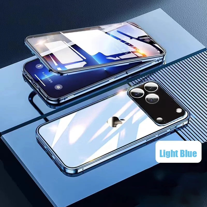 360° Full Protection Metal Magnetic Double-Sided Tempered Glass Case for iPhone 17 Pro Max, 17, 17 Air, 17 Pro with Lock Catch