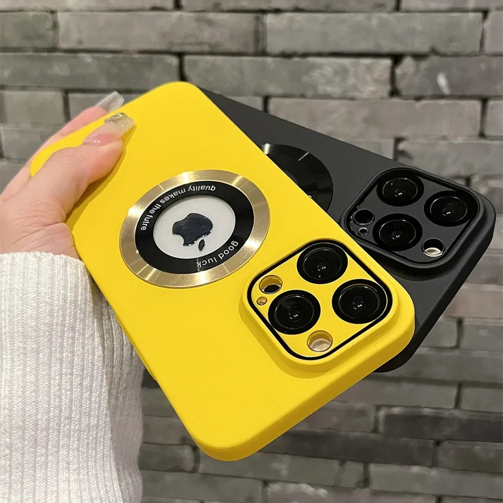 Logo Hole For Magsafe Magnetic Case For iPhone 17 16 15 14 13 Pro Max Solid Color Cover For iPhone 15 Pro Case With Camera Film