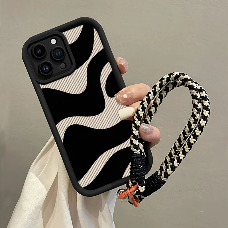 Zebra Stripe Pattern Hang Strap Silicone Phone Case For iPhone 17 16 15 14 13 12 11 Pro Max X XS XR 7 Plus 16E 17Air Soft Cover