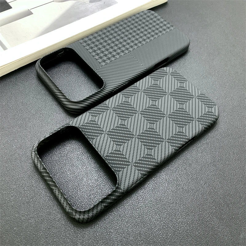 Carbon Fiber Pattern Chessboard Style Phone Case for iPhone 17 Pro Max 16 15 14 13 Contrast Clash Color Ultra Thin Bumper Cover