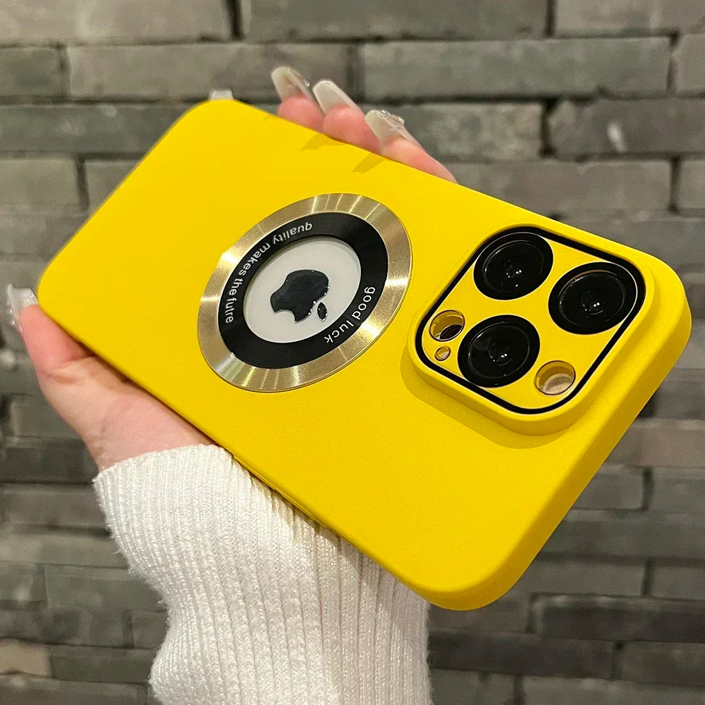 Logo Hole For Magsafe Magnetic Case For iPhone 17 16 15 14 13 Pro Max Solid Color Cover For iPhone 15 Pro Case With Camera Film